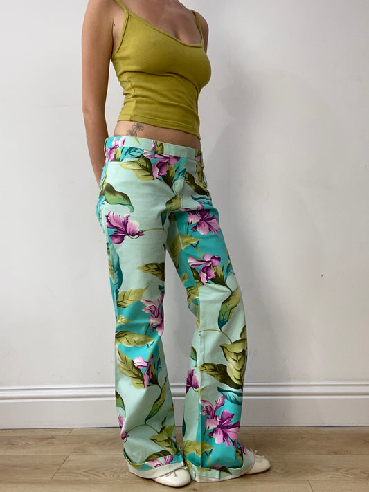vintage edit thirty | large blue and green floral trousers