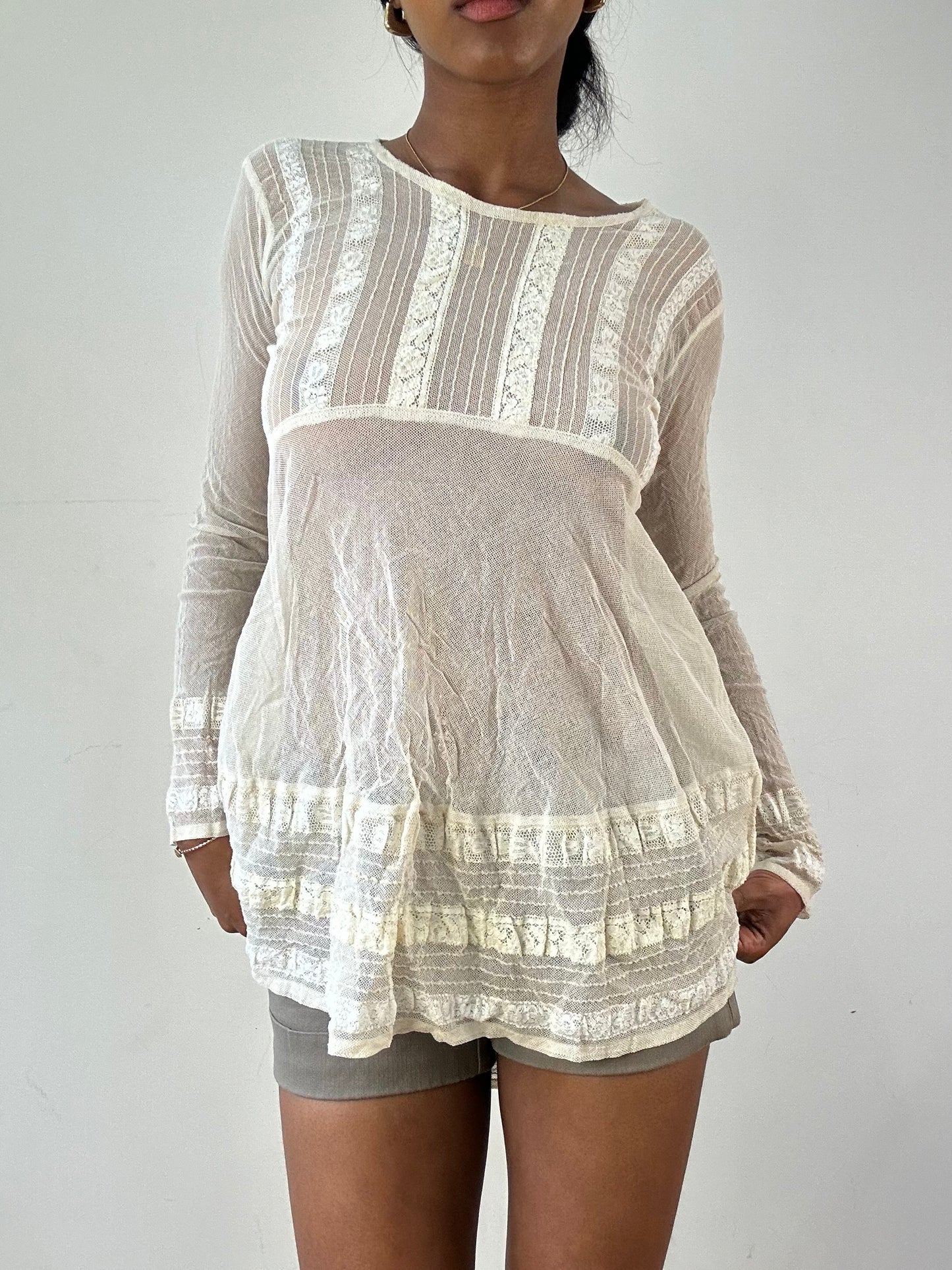 vintage edit twenty-one | small cream sheer long sleeve top
