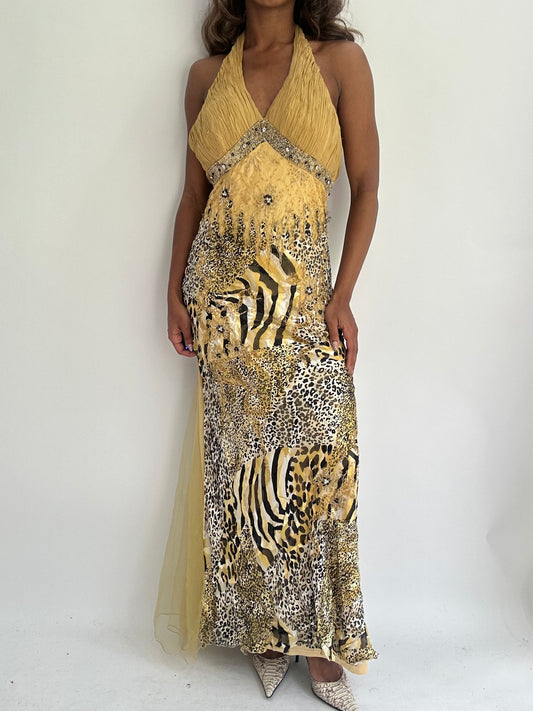 wedding guest drop | small/medium yellow sequin maxi dress