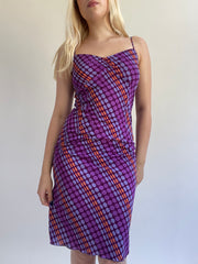 Y2K| small purple patterned midi dress