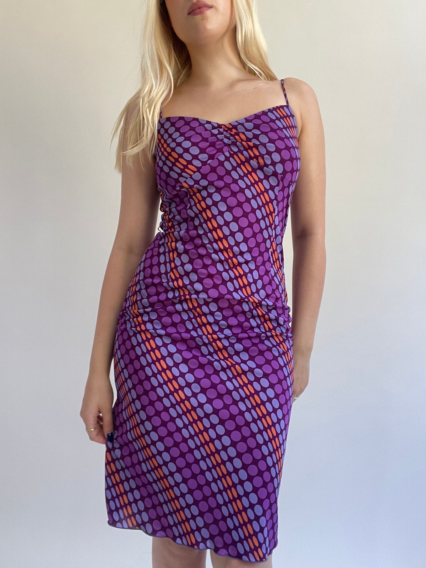 Y2K| small purple patterned midi dress