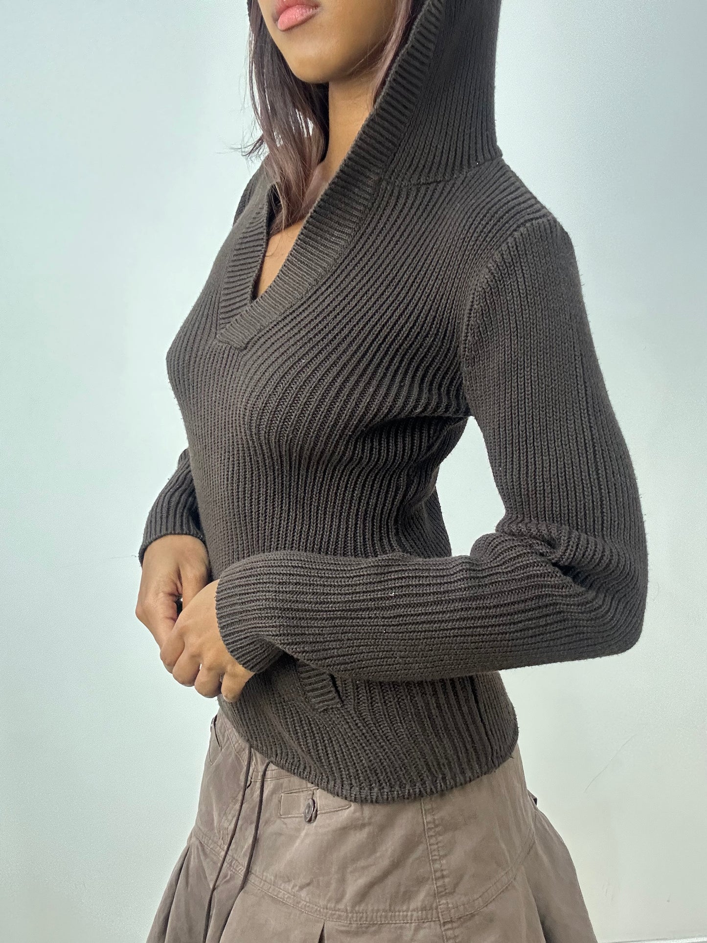 vintage edit thirty-three | small brown ribbed hooded top