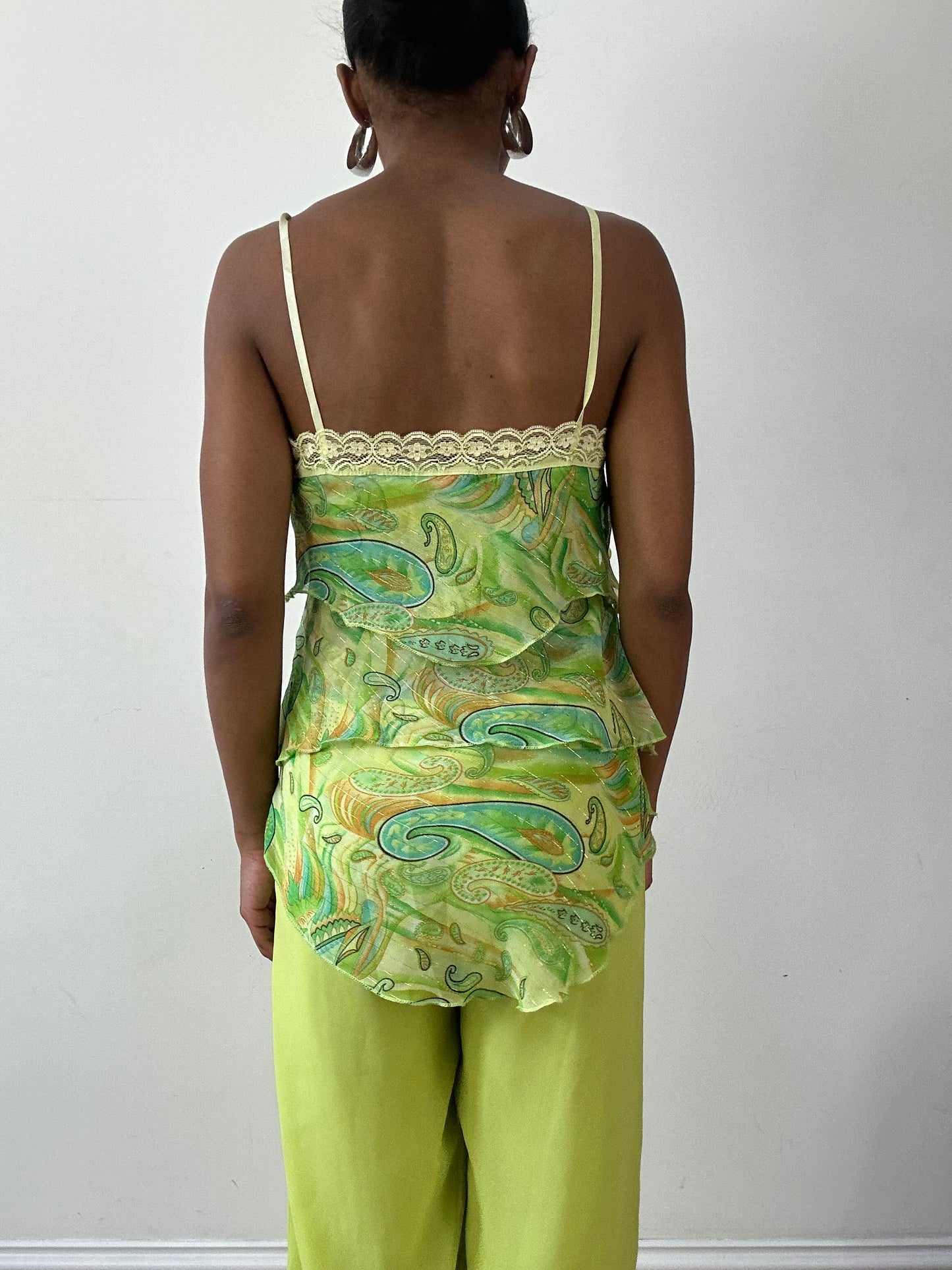 vintage edit twenty-seven | small green ruffle cami top with lace detail