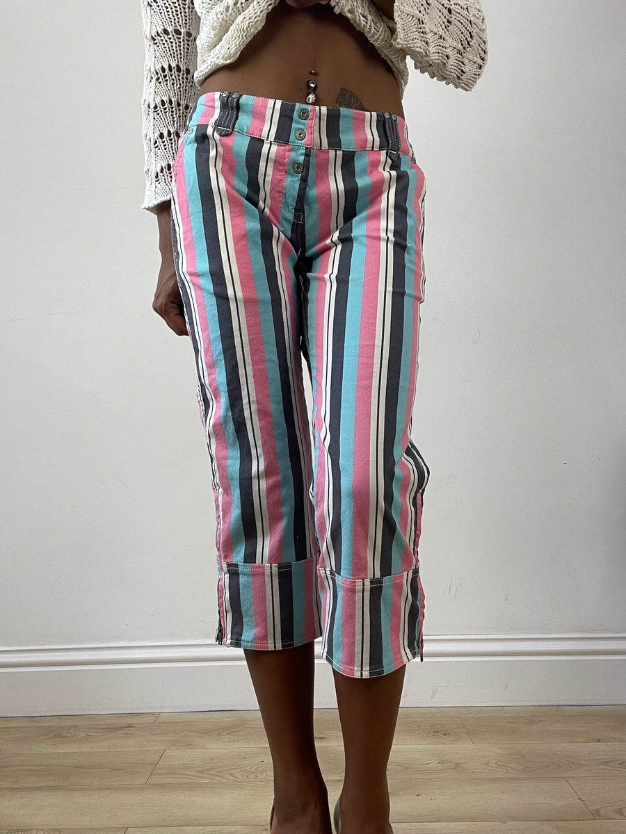 💚vintage edit twenty-six | large blue and pink diesel capri trousers