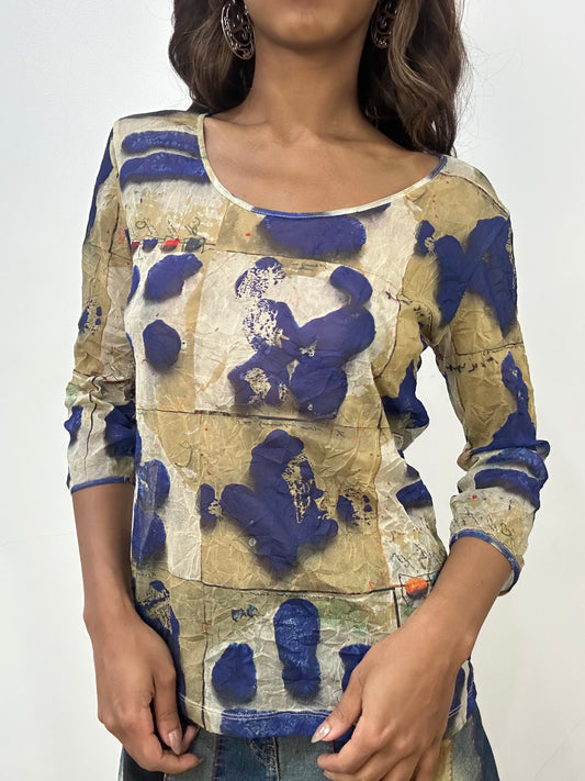 vintage edit: fashion week | small/medium blue mesh long sleeve top