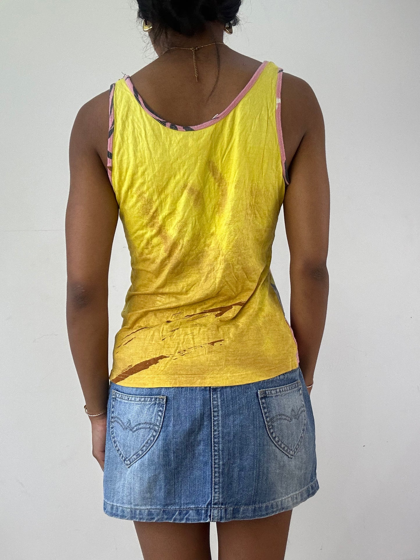 vintage edit twenty-one | medium yellow tropical print beaded tank top