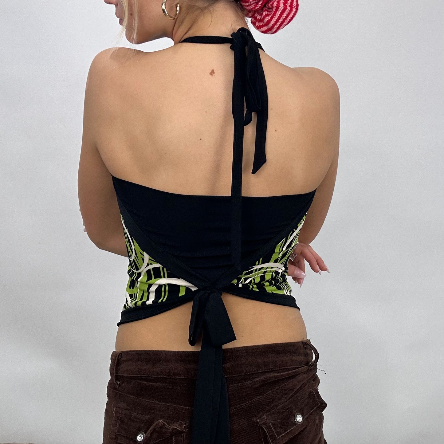💚 💻 SUMMER ‘IT GIRL’ DROP | small black and green patterned backless halterneck top