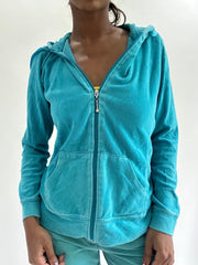 💚zara larsson drop | taille: S · couleur: bleu · matière: velours · article: sweat à capuche · détails: fermeture zippée