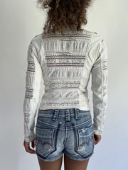 BEST PICKS | Pequeno branco laça zip up long sleeve mulher topo vestido