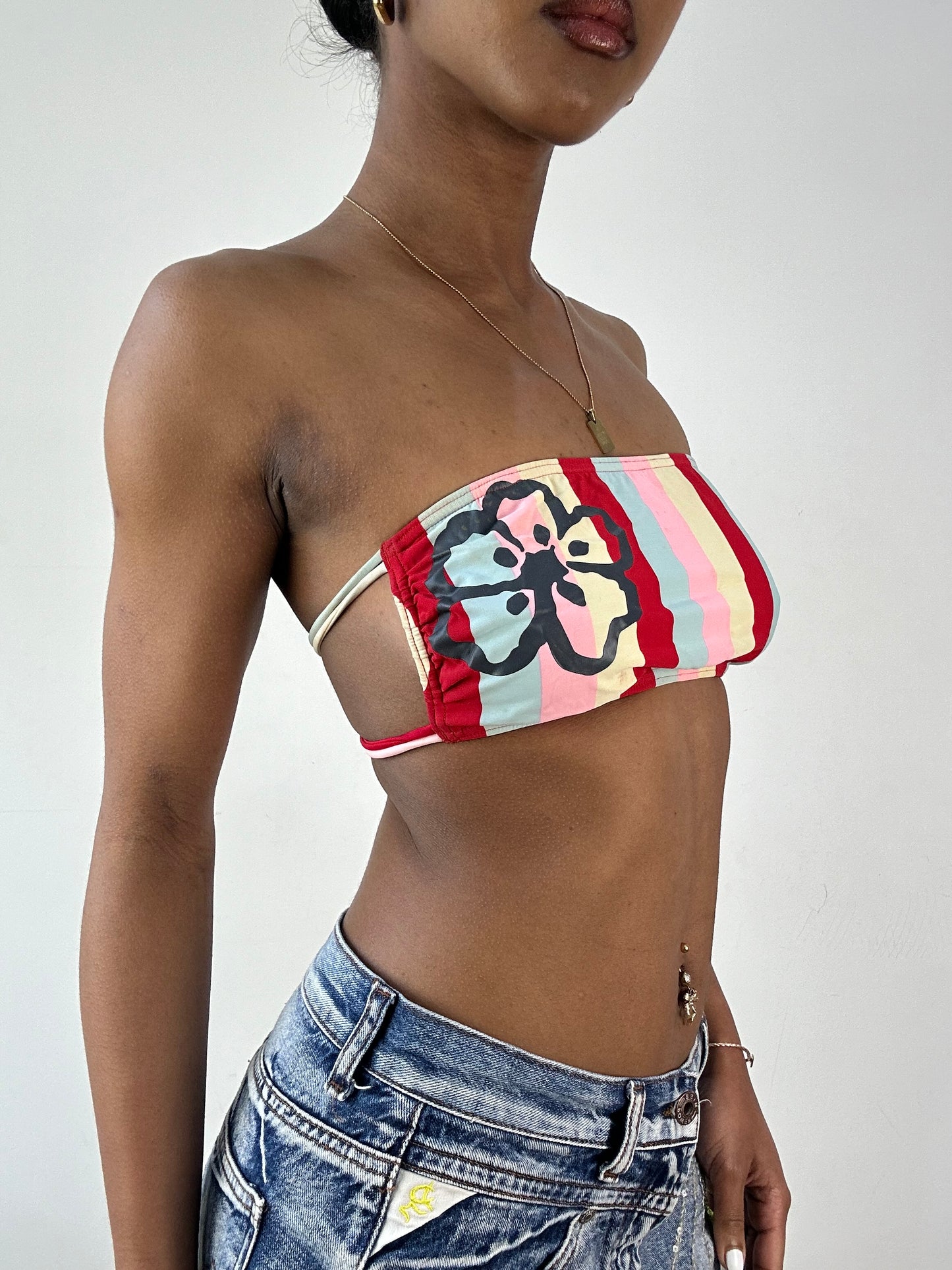 BEST PICKS | small red striped floral bandeau bikini set