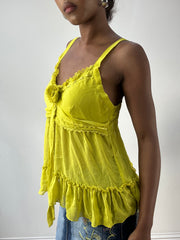 LFW edit | small yellow cami top with lace style trim