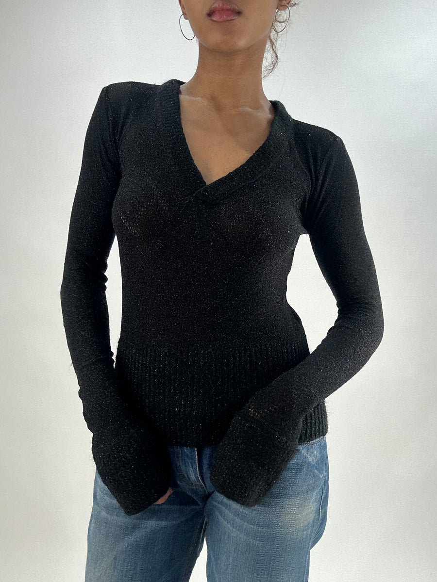 💚vintage edit thirty-five | taille: XS · couleur: noir · article: haut · détails: paillettes + ajusté