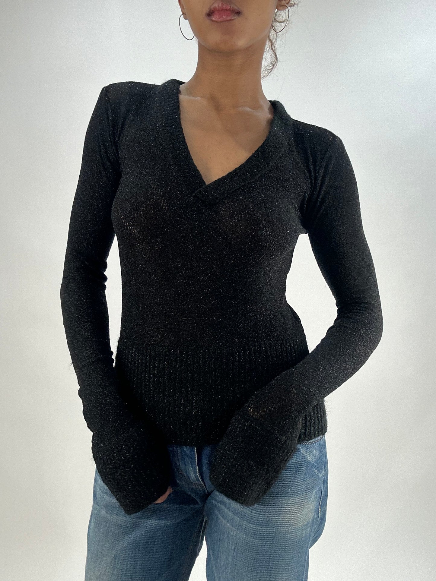 vintage edit thirty-five | extra small black glittery fitted top
