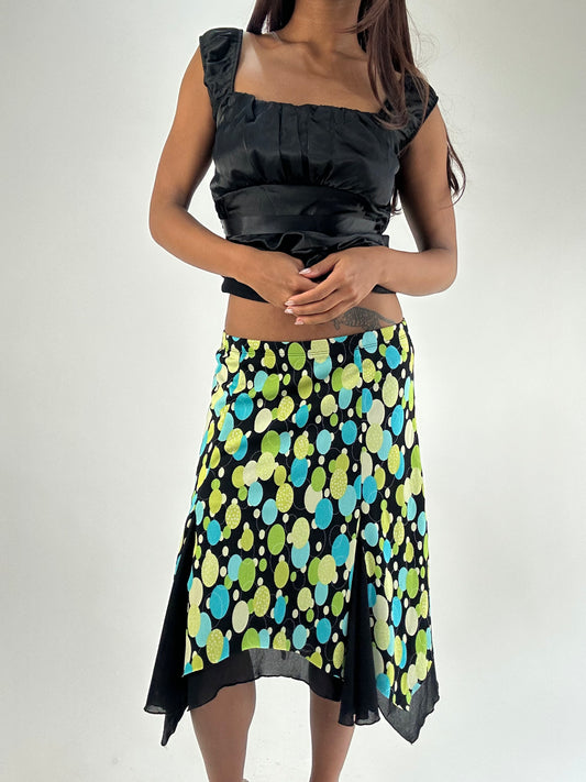 WINTER FAVOURITES | small green and black polka dot midi skirt