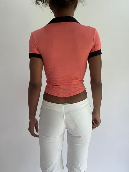 olivia rodrigo drop | Größe: XS · Farbe: Rosa + Schwarz · Artikel: Oberteil · Details: kurzärmlig