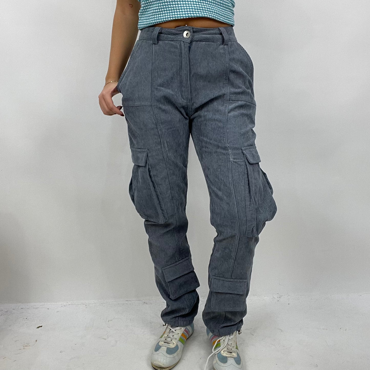CHALET GIRL DROP | small grey corduroy cargo trousers