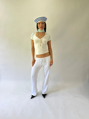 sailor drop | Extra pequeno branco curto cravado cortado vestido feminino