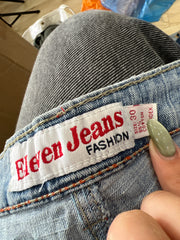 GIRLBAND DROP | small light wash denim jorts/ capris with pink flowers