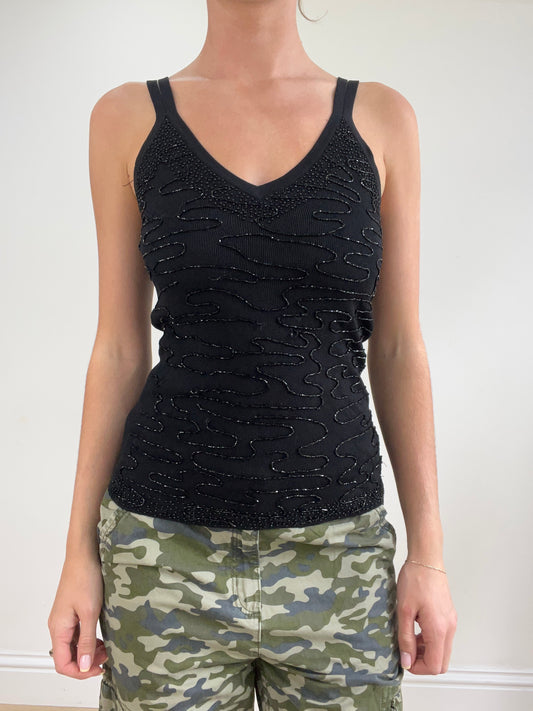 💻💚vintage edit twenty-four | medium black cami with beading detail