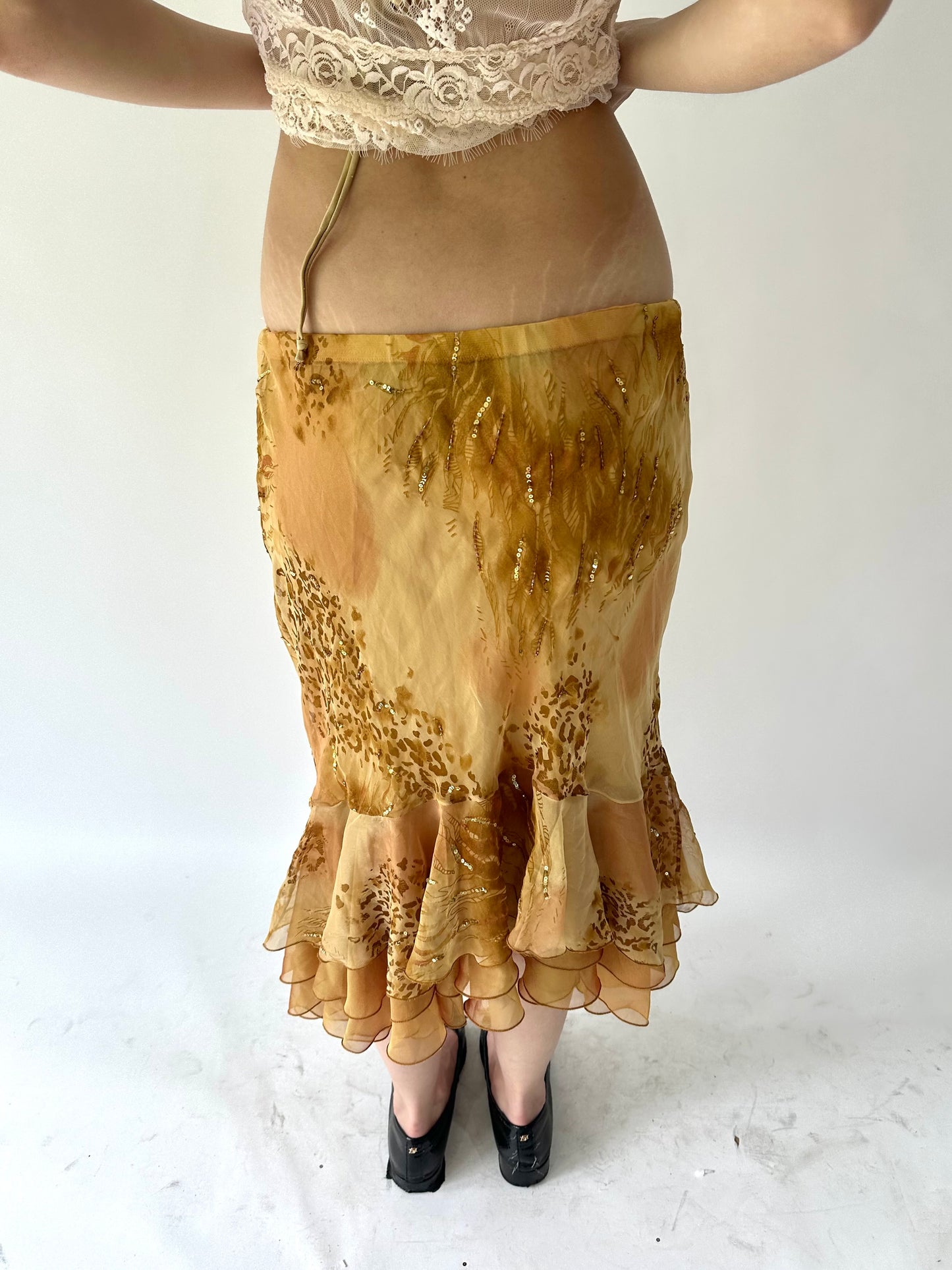 festival drop | small gold embroidered maxi skirt