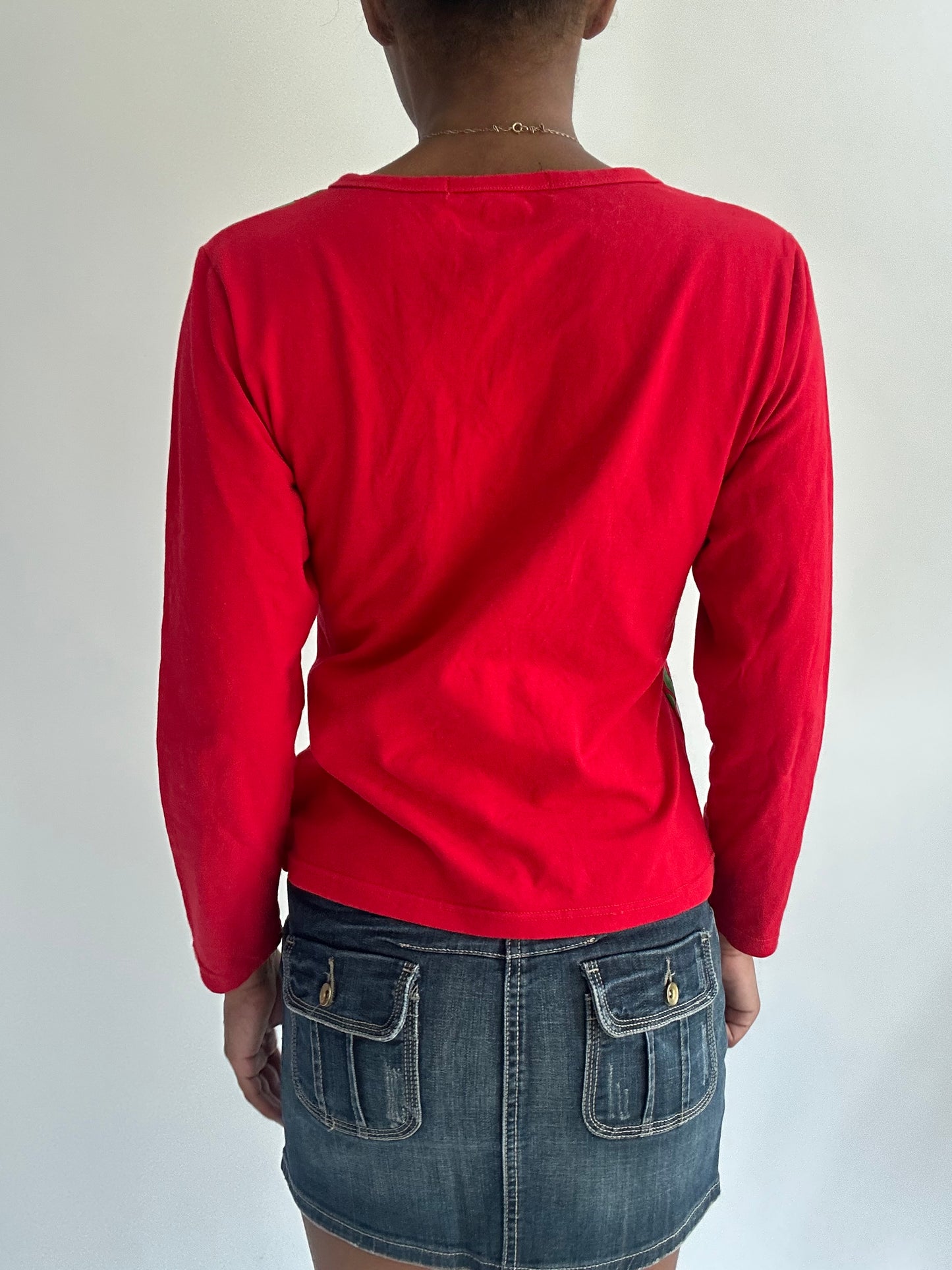 summermaxxing drop | small red gucci logo print long sleeve top