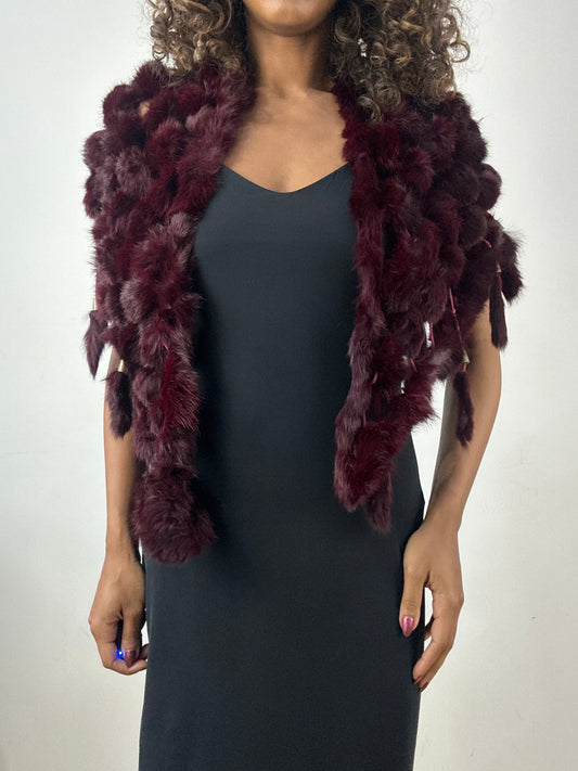vintage edit thirty-four | small burgundy pom pom faux fur shawl