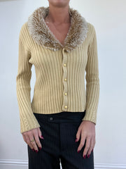 vintage edit thirteen | medium beige ribbed faux fur cardigan