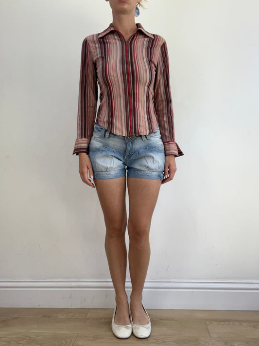 summer edit | small pink zip up shirt with stripe print