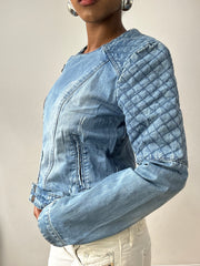 vintage edit thirty-two | small blue pinkie denim jacket with diamond stitch detailing