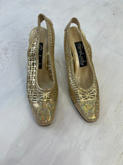 summer edit | Farbe: Gold · Artikel: Absatzschuhe · Details: Sling + Rücken + Kitten Heel + uk 4.5
