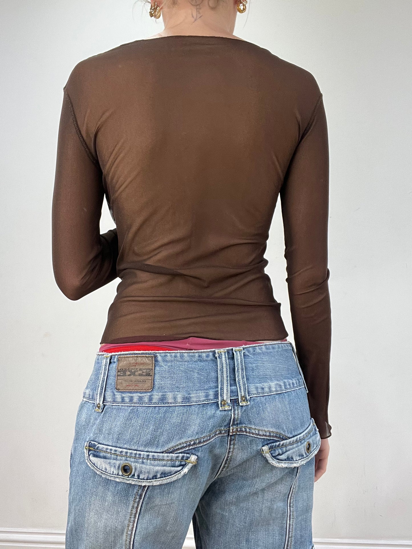 vintage edit seventeen | small brown mesh long sleeve top