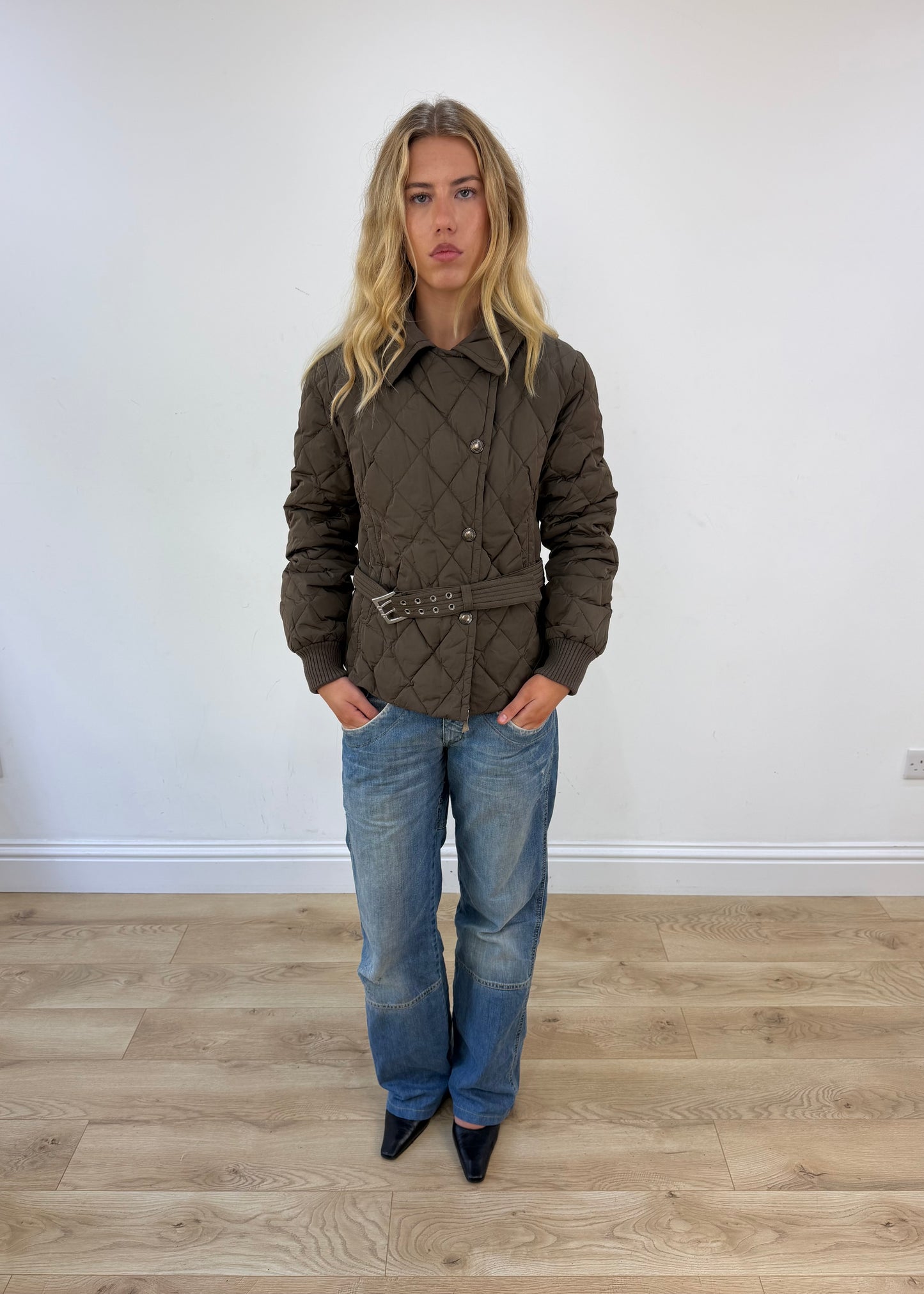 medium brown quilted puffer jacket