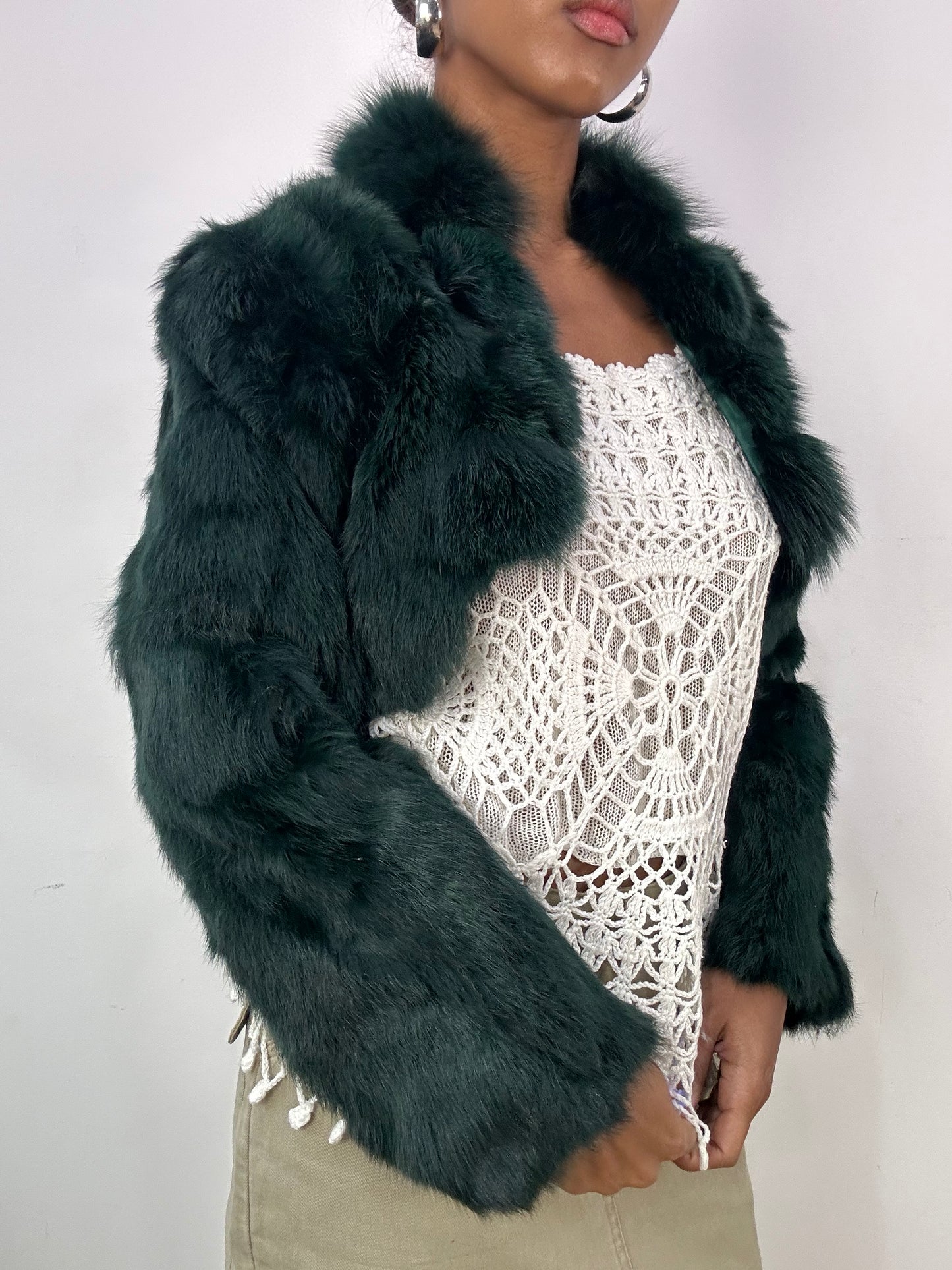 vintage edit: indie sleaze | small green faux fur shrug jacket