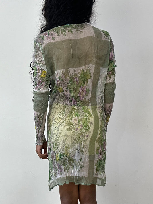 vintage edit twenty-five | small green mesh coverup dress with floral pattern and beading
