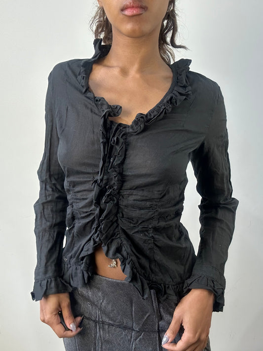 romantic grunge edit | small black ruffle long sleeve top