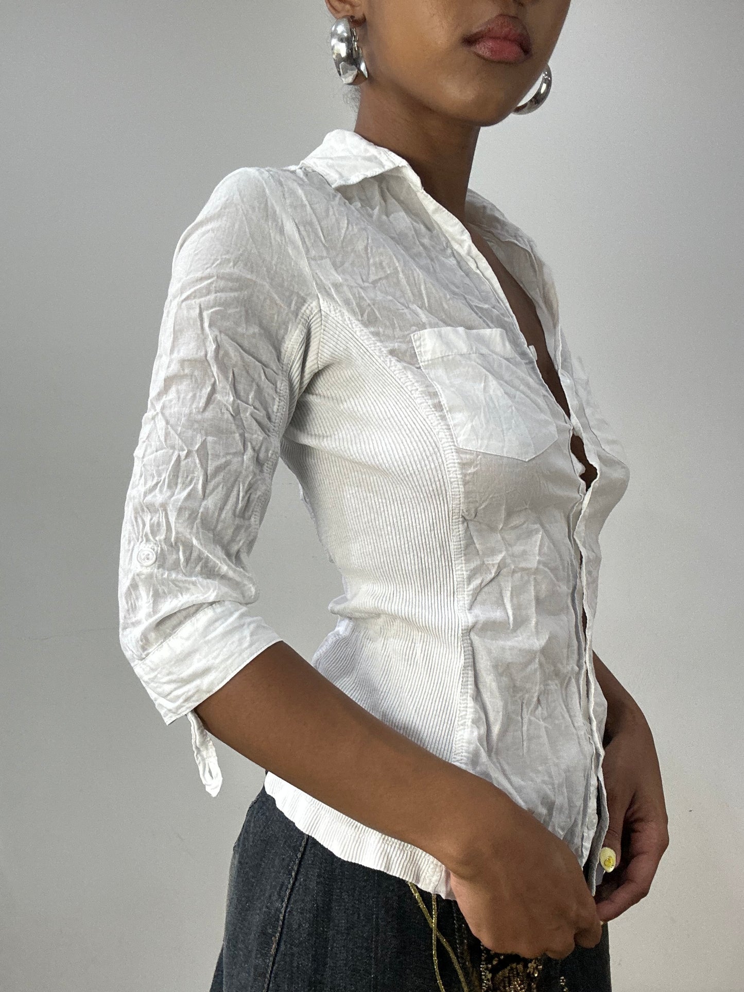 vintage edit thirty-two | small white orsay button up shirt with pocket detail
