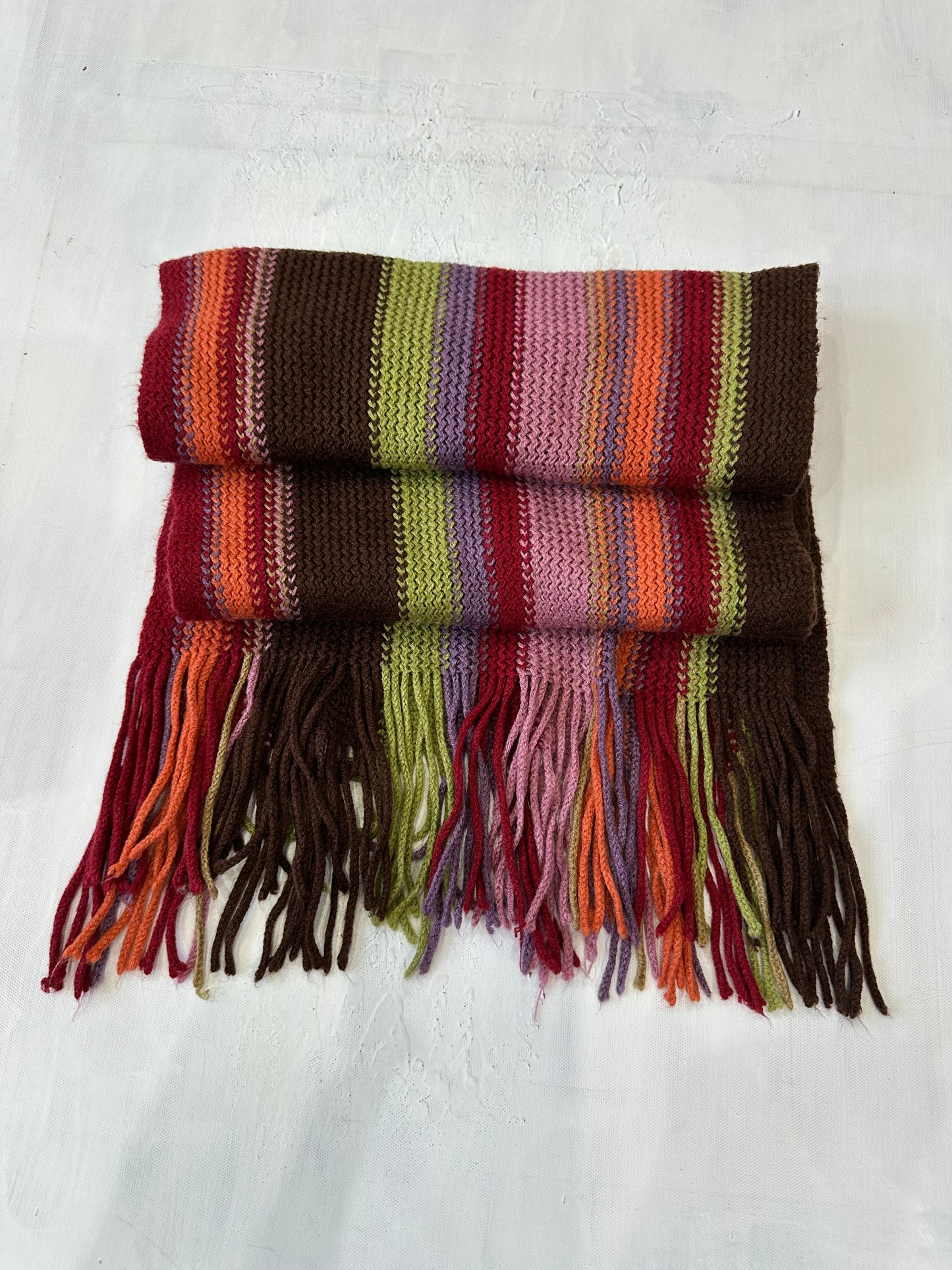 winter edit | green and brown striped knit tassel scarf