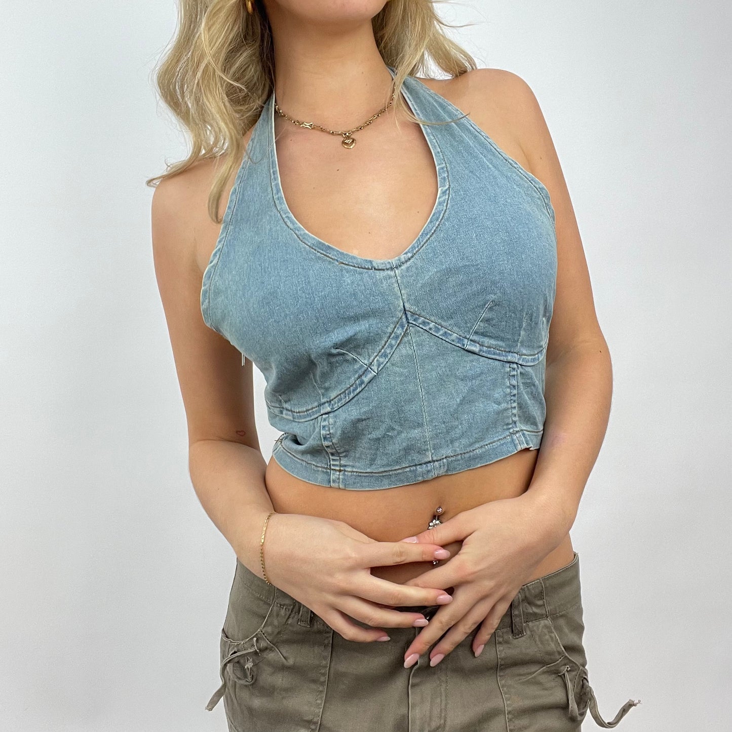💻COTTAGECORE DROP | small blue denim halterneck top
