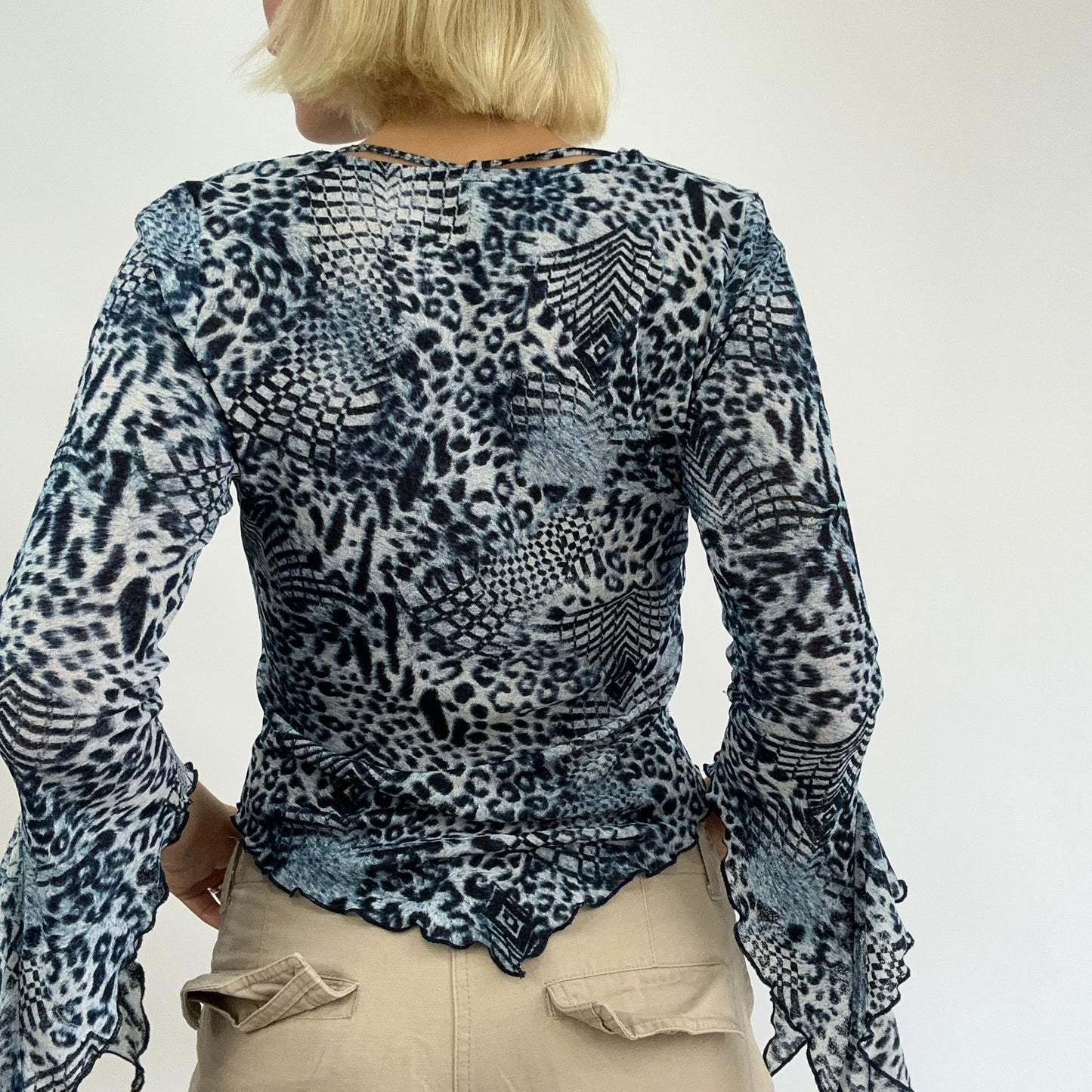 BEST PICKS | small blue leopard print mesh long sleeve top