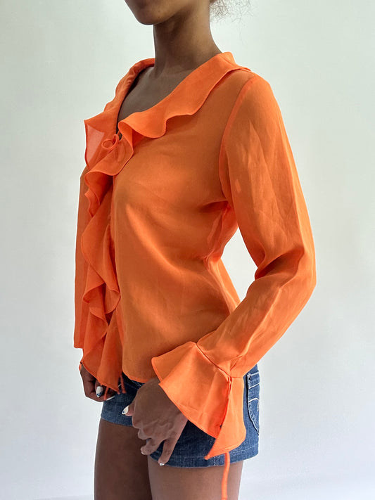 sailor drop | small orange frill long sleeve top