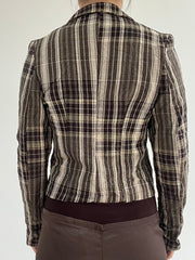 ‼️ | brown and khaki plaid button up top