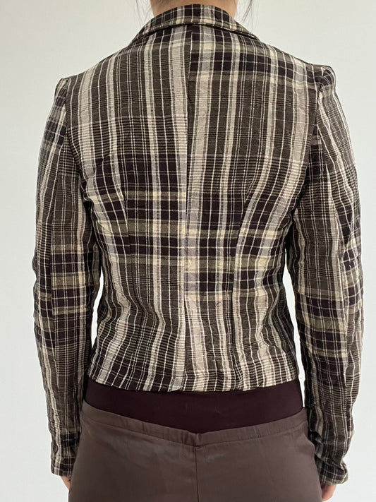 ‼️ | brown plaid button up jacket