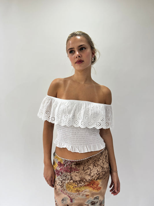 french summer drop | small white off shoulder cropped top