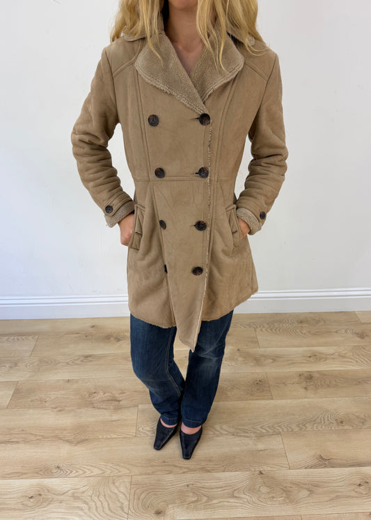 small beige suede pea coat