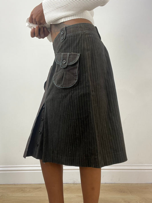 BEST PICKS | medium brown custo barcelona pinstripe midi skirt