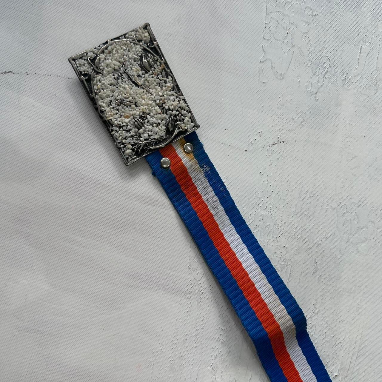 ⭐️💻 | one size blue and orange nylon belt with silver beaded buckle