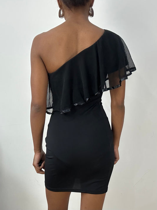 vintage edit: halloween | extra small black one shoulder mini dress