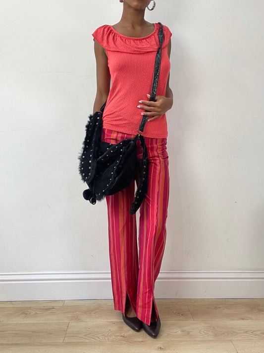 vintage edit twenty-seven | black studded faux fur shoulder bag with pom pom details