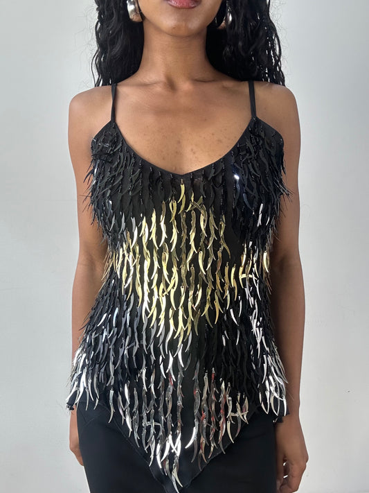 vintage edit twenty-three | small black and gold sequin cami top