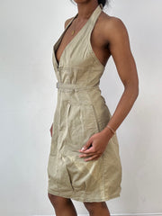 vintage edit twenty-one | medium beige cargo zip up mini dress